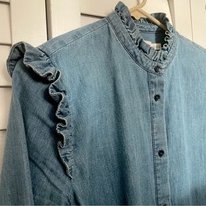 & Other Stories Chambray Frill Top Sz 6